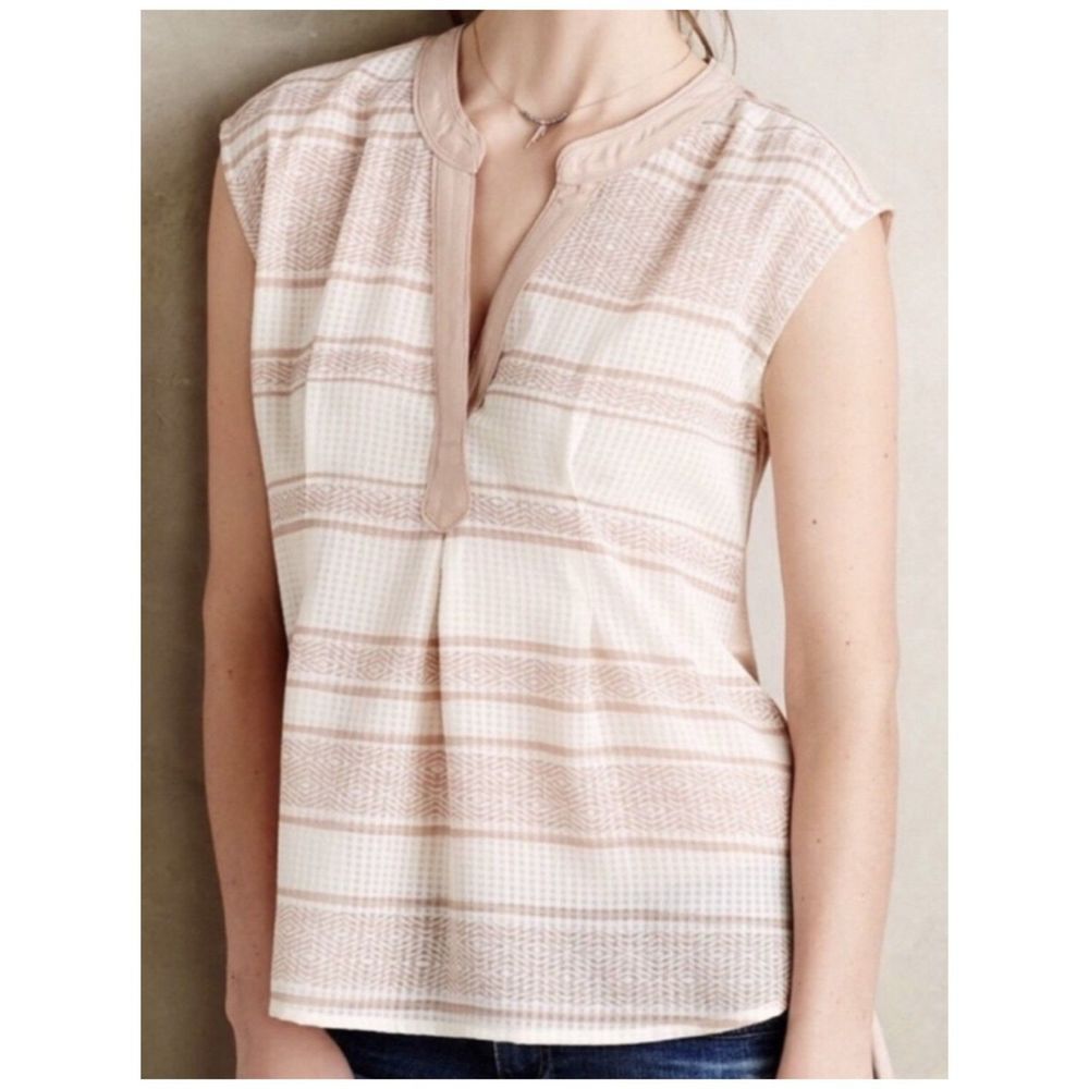 POSTAGE STAMP Egress Split Neck Striped High Low Blouse Tunic